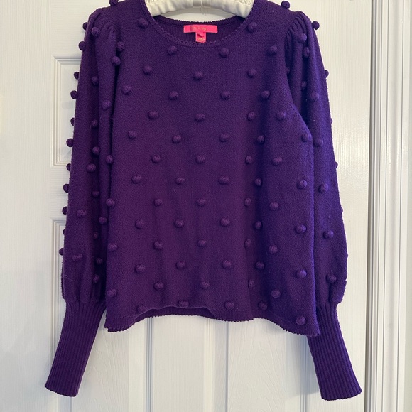 Lilly Pulitzer Kippa Sweater Pullover Purple Pom Bobble Long Sleeve Sz L REPAIR - Picture 3 of 9